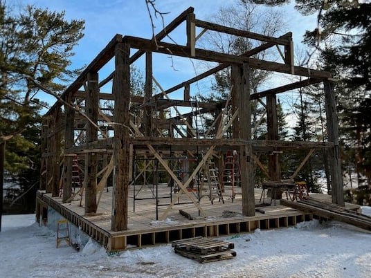 Timber Frame Made from wood reclaimed from a very old barn.